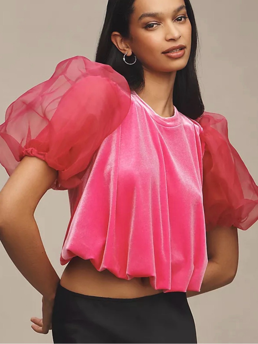 Maeve NWT puff sleeve velvet bubble top, small